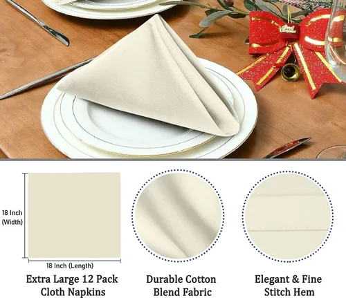 Miniatura 3 de Ruvanti - Juego de 4 servilletas de tela de 45x45 centímetros, lavables, suaves, duraderas, absorbentes, mezcla de algodón. Servilletas de mesa