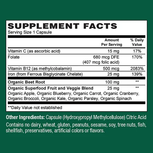Miniatura 5 de PlantFusion Suplemento de Hierro Vegano para Mujeres y Hombres - Hierro Suave a Base de Plantas con Vitamina C, Metil B12, Ácido Fólico - Sin