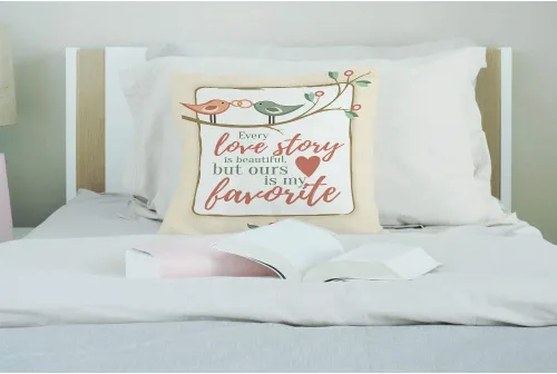 Miniatura 3 de EKOBLA Lover Bird - Funda de almohada con texto en inglés "Every Love Story is Beautiful But Ours is My Favorite Valentine", funda de cojín cuadrada