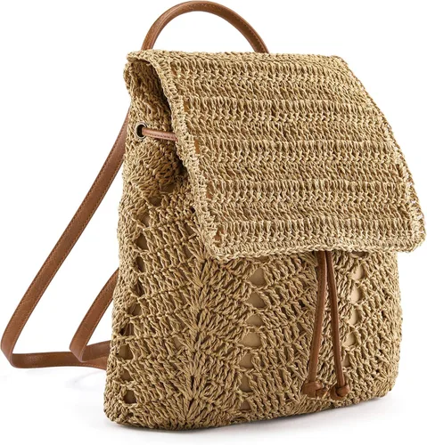 Miniatura 4 de Ayliss Bolso de mano de paja para mujer, bolso de hombro de verano, tejido a mano, bolso de mano para playa, bolsa de hobo, Caqui, S
