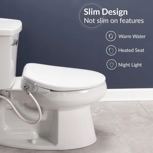 Miniatura 2 de Bio Bidet BB500 Asiento de Bidé Eléctrico Calentado con Lavado de Agua Caliente, Luz Nocturna, Diseño de Bajo Perfil, Alargado