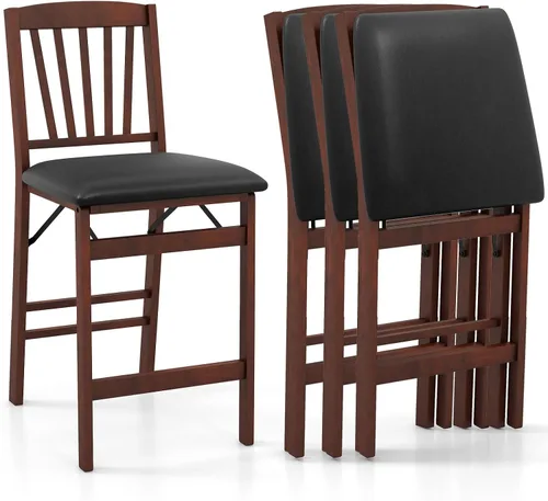 Miniatura 8 de COSTWAY Juego de 2 sillas de altura de mostrador, juego de taburetes de bar de 24.5 pulgadas, taburete de isla de cocina plegable con asiento