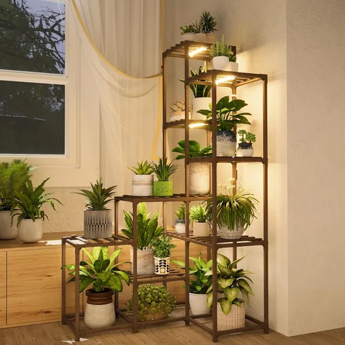 Miniatura 11 de Bamworld Soporte para Plantas con Luz de Cultivo para Plantas de Interior Rincón de Crecimiento Estante para Plantas con Luces de Cultivo