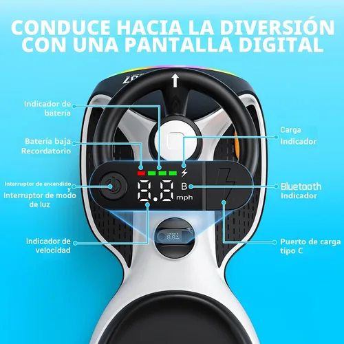 Miniatura 6 de FanttikRide N7 Ultra Carro Eléctrico Wiggle con Batería Recargable Tipo C, Carro para Niños con Motor MagicMute, 2 Velocidades Máx 4 Mph, 9 Modos