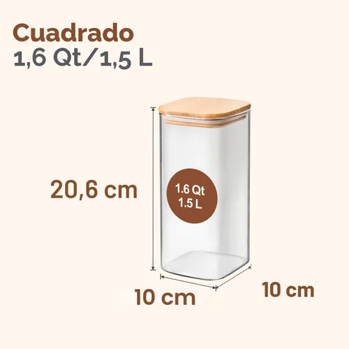 Miniatura 2 de ComSaf Tarro de almacenamiento de vidrio hermético con tapa de madera (1.57 L), tarro de almacenamiento de alimentos transparente con tapas selladas