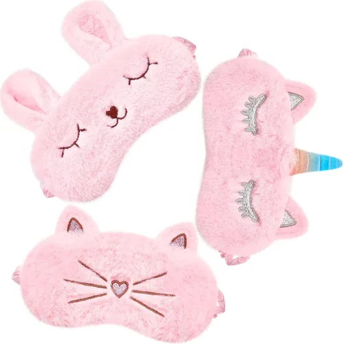 Miniatura 10 de Geyoga 3 piezas de antifaz de sueño para niños, niñas, cubierta suave para los ojos para dormir, cubierta de ojos para los ojos para niños Colorido