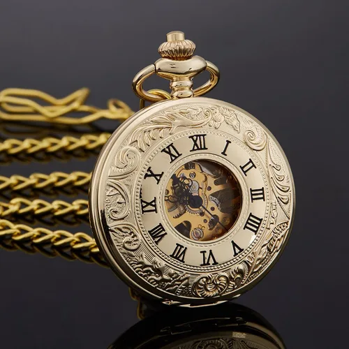 Miniatura 4 de TREEWETO Reloj de bolsillo para hombre antiguo, diseño de esqueleto mecánico, plateado, doble caja, números romanos de regalo para hombre