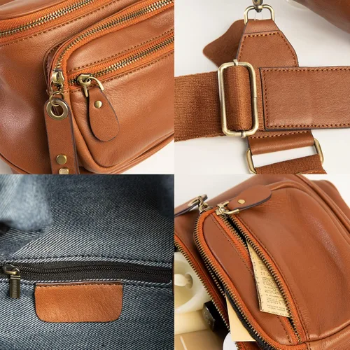 Miniatura 8 de AZXCG Cangurera de cuero, bolsa cruzada para mujer, bolsa de cintura de piel de vacuno, bolsa para cinturón con correa ajustable, bolsa de cadera