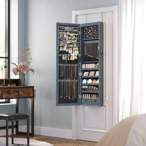 Miniatura 16 de Songmics - UJJC93W - Armario para joyas que se puede cerrar con llave, de montaje en pared o puerta, con espejo de 6 luces LED, para organización