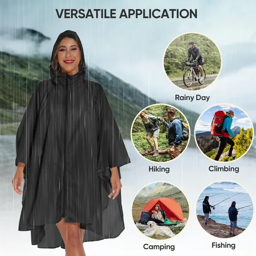 Miniatura 7 de PTEROMY Poncho de lluvia con capucha para adultos con bolsillo y cremallera, impermeable ligero para hombres y mujeres