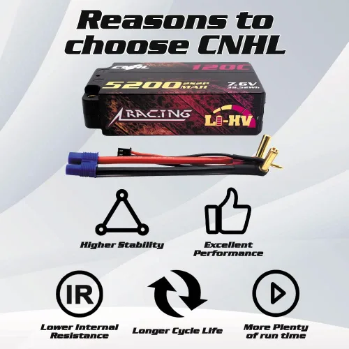 Miniatura 4 de CNHL 2S Shorty Lipo Battery 5200mAh High Voltage 7.6V Lipo Battery 120C Estuche rígido con enchufe Bullet EC3 de 0.197 in para coche RC tanque barco