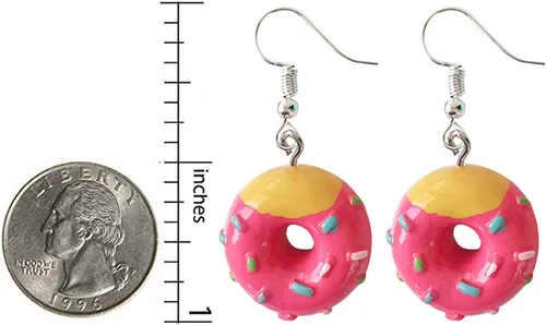Miniatura 2 de Juego de 4 pares de pendientes de resina para mujer y niña, diseño de donut