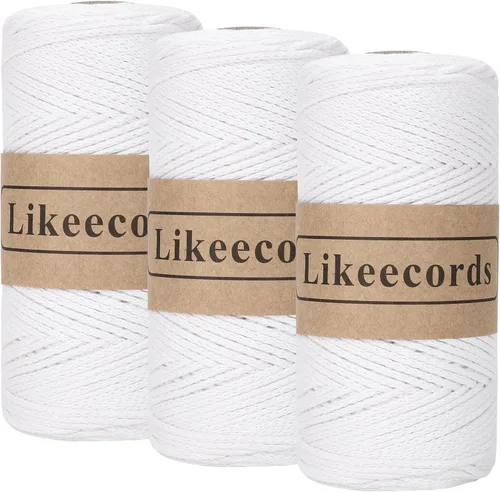 Miniatura 16 de Likeecords Cuerda de algodón 100% hilo de ganchillo de 0.079 pulgadas, cuerda trenzada de macramé, cuerda de macramé, hilo de ganchillo para regalo