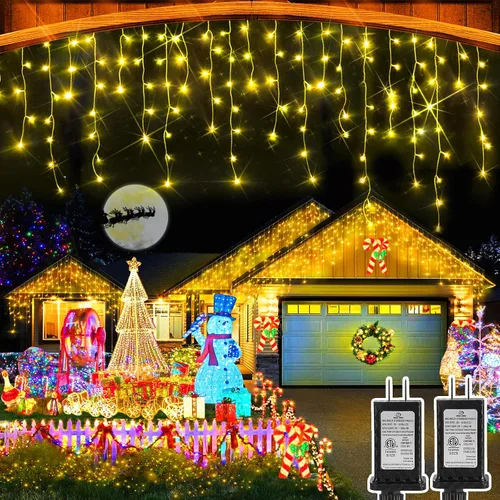 Miniatura 11 de Luces de Navidad para exteriores, 49 pies, 480 luces LED para exteriores, 90 tiras de luces de carámbano con 8 modos, temporizador impermeable