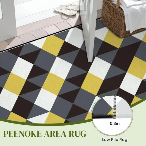 Miniatura 4 de Alfombra abstracta retro con formas geométricas coloridas, amarillo, gris, negro y blanco, alfombra de juego para exteriores, alfombra de juego