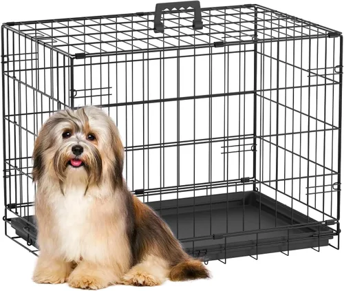 Miniatura 30 de FDW Jaula para perros con doble puerta, jaula plegable de alambre de metal de 36 pulgadas con bandeja extraíble y panel divisor, jaula para mascotas