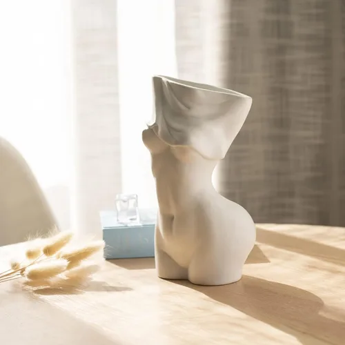 Miniatura 7 de AETVRNI Jarrón de cuerpo femenino para centros de mesa bohemios de decoración del hogar, jarrón de cerámica blanca para decoración de baño, A