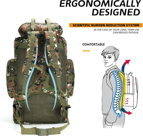 Miniatura 5 de Mochila de senderismo MOLLE de 70L/100L, mochila impermeable para viajes (camuflaje de bosque)