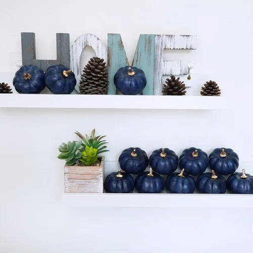 Miniatura 5 de Winlyn 12 calabazas artificiales pequeñas, color azul marino, calabazas decorativas de color azul oscuro, calabazas de espuma para regalos de otoño