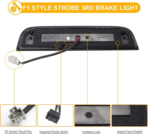 Miniatura 5 de R&F Auto Tercera luz de freno LED de repuesto para Silverado Sierra1500 2500HD 3500HD 2014-2019, luz estroboscópica de carga de techo, lámpara
