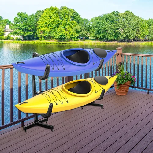 Miniatura 6 de RaxGo - Estante de almacenamiento independiente para kayak, almacenamiento resistente para dos kayaks, SUP, canoa y tabla de remo para interiores