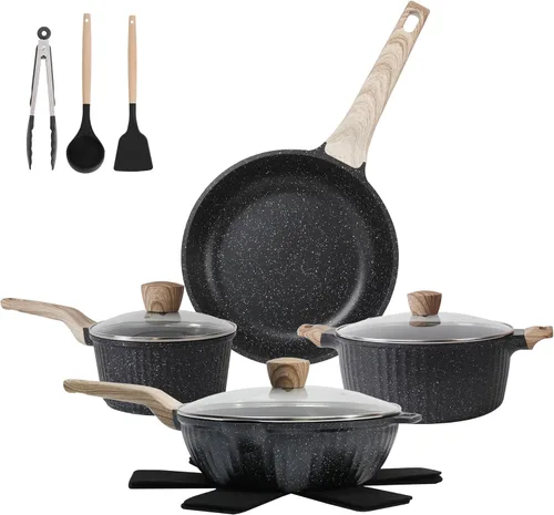Juego de ollas y sartenes antiadherentes, 13 piezas, juegos de utensilios de cocina, utensilios de cocina de inducción de piedra de granito