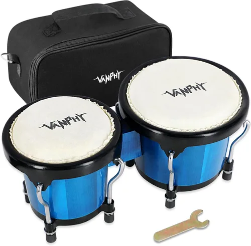Miniatura 11 de Juego de Bongós de 4'' y 5'' para Adultos Principiantes, Bongós Naturales Afinables, Instrumentos de Percusión con Llave de Afinación y Caja