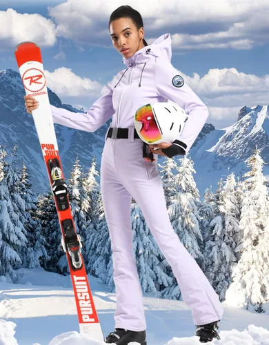 Miniatura 3 de GSOU SNOW Traje de esquí para mujer, traje de nieve delgado de una pieza, chaqueta de nieve, impermeable, resistente al viento, deportes al aire