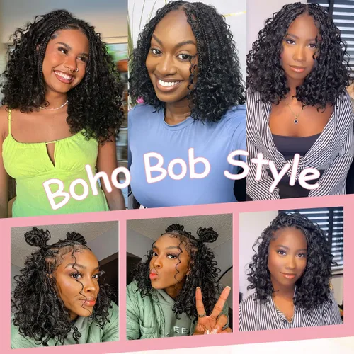 Miniatura 2 de Urbeauty Cabello Humano para Trenzar para Trenzas Boho Bob - Cabello Bohemio de Onda Profunda para Trenzar - Negro Azabache, 14 pulgadas Sin Nudos