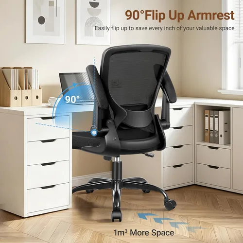 Miniatura 6 de BESTFAIR Silla de oficina ergonómica, silla de escritorio de malla para computadora con soporte lumbar, silla giratoria con brazos abatibles y Negro