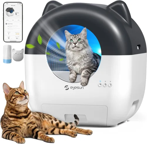 Caja de arena autolimpiante, caja de arena automática para gatos de 76 litros con control de aplicación, bajo ruido, protección de seguridad, bolsas