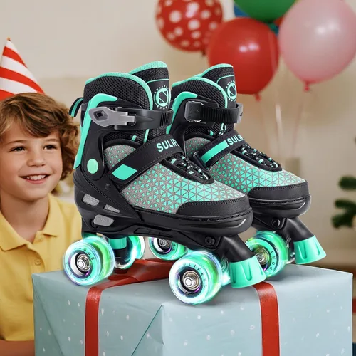 Miniatura 8 de SULIFEEL Patines para niñas y niños, 4 tallas ajustables con ruedas iluminadas, patines seguros y divertidos para niños, mejor regalo para Verde