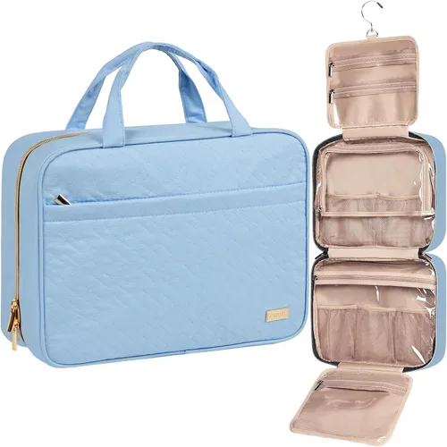 Miniatura 23 de NISHEL Neceser de viaje para mujer, organizador colgante y portátil para champú de tamaño completo, acondicionador, juego de cepillos y accesorios