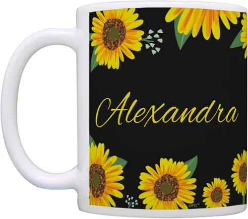 Miniatura 4 de Personalized Gifts Taza floral amarilla su texto personalizado taza de café taza de café de cerámica taza de té de cerámica 11oz