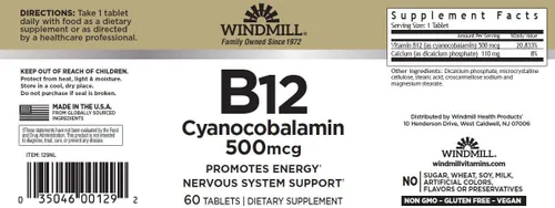 Miniatura 2 de Vitamina B-12 TABS 500 MCG WMILL Tamaño: 60
