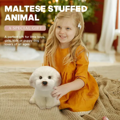 Miniatura 4 de Animal de peluche maltés, peluche de perro realista, animal de peluche realista, mascota de compañía, juguetes esponjosos de perrito de peluche