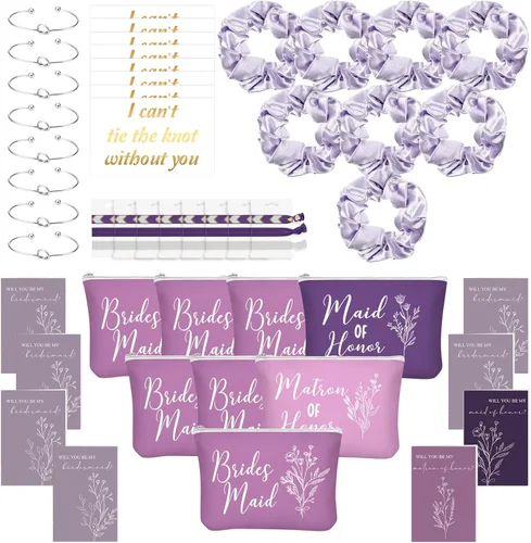 Miniatura 8 de 48 piezas de 8 juegos de regalos de propuesta de dama de honor, regalos a granel de boda Will You Be My Maid of Honor Matron of Honor, bolsas de Gris