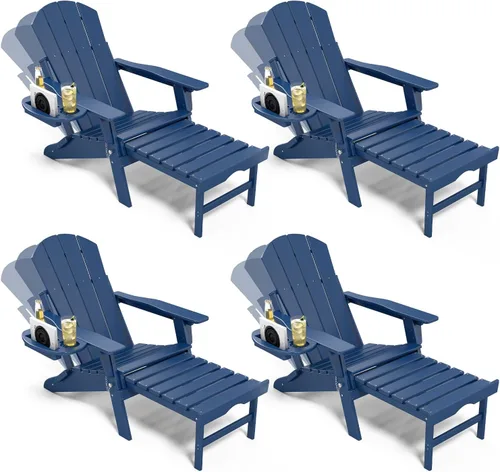 Miniatura 24 de NAVINE Silla Adirondack ajustable con reposapiés retráctil, Silla Adirondack plegable de HDPE con portavasos, Silla Adirondack para todo el tiempo