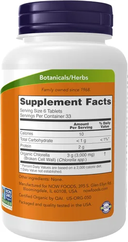 Miniatura 2 de NOW Foods Suplementos, Clorela orgánica de 500 mg con clorofila natural, beta-caroteno, carotenoides mixtos, vitamina C, hierro y proteína, 200