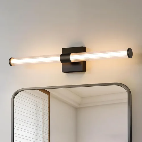Tubicen Luz de tocador lineal negra vertical LED luz de pared 360° iluminación completa 12W Horizontal baño tubo barra luz sobre espejo 25 pulgadas