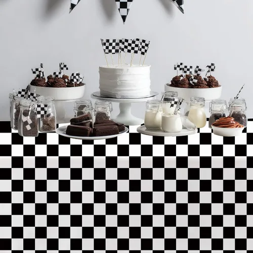 Miniatura 6 de Mantel para mesa de fiesta de carreras, 3 piezas, mantel de cumpleaños de automóvil de carreras, mantel de plástico desechable para uno o dos temas