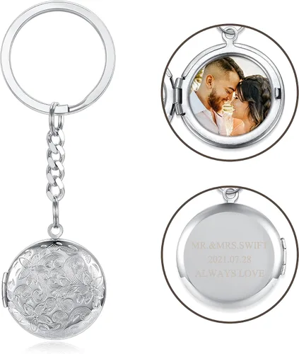 Miniatura 4 de Jovivi Llavero de fotos personalizado a todo color, grabado con texto impreso, acero inoxidable, memoria, medallón, regalo, plateado