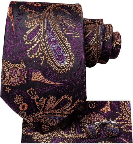 Miniatura 65 de Hi-Tie Corbatas de seda para hombre, diseño de cachemira a rayas, con bolsillo, gemelos cuadrados, conjunto formal de negocios