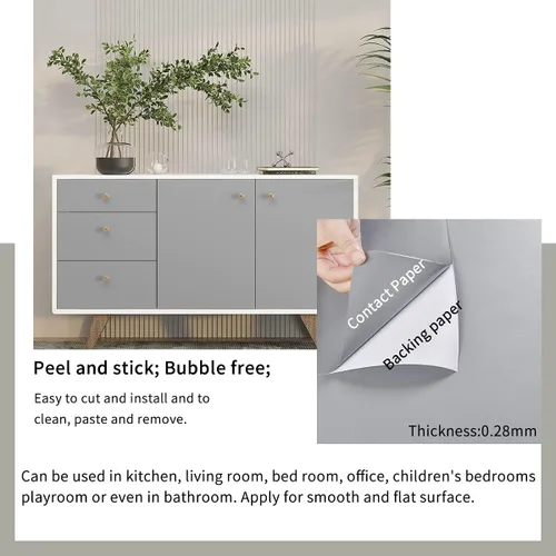 Miniatura 5 de FUKU MON Papel tapiz negro de 24"x394" para despegar y pegar, papel de contacto negro mate texturizado sólido, autoadhesivo, extraíble, grueso