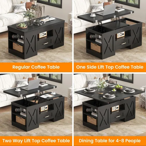 Miniatura 4 de Saudism Mesa auxiliar elevable de 40 pulgadas, mesas auxiliares multifunción 4 en 1 con cajones de almacenamiento y compartimentos ocultos, mesa