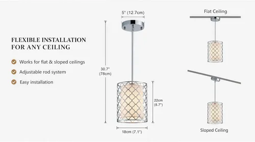 Miniatura 2 de Shrine Lámparas de tambor de iluminación, lámpara colgante de tambor perfecta para comedor, cocina, 7 pulgadas de profundidad x 9 pulgadas de alto
