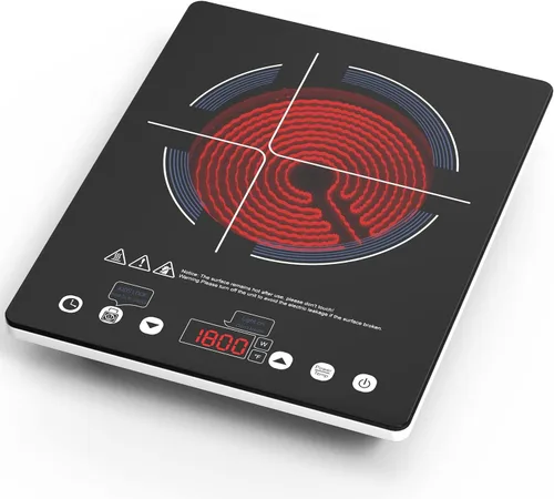 Miniatura 7 de VBGK Placa de Cocción Eléctrica, estufa eléctrica de 110 V, control táctil LED de un solo quemador, 9 niveles de potencia, bloqueo y temporizador