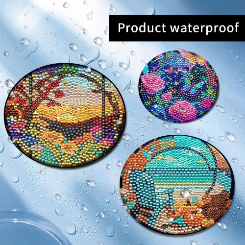 Miniatura 3 de 8 piezas de posavasos de arte de diamante con soporte, kits de pintura de arte de diamante de vidrio coloreado DIY para principiantes, suministros