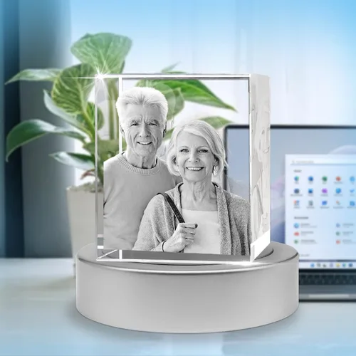 Miniatura 2 de Foto de cristal 3D con base de luz LED, regalos personalizados con tu propia foto, grabado láser imágenes 3D y texto personalizado, pequeño
