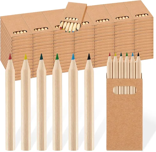 Faccito 100 paquetes de lápices de colores mini para dibujo para niños de 3.5 pulgadas, portátiles, cortos y gruesos, 6 colores diferentes, lápices